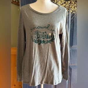 LOFT Gray 'Snowed In' Graphic Sweater size Large NWT